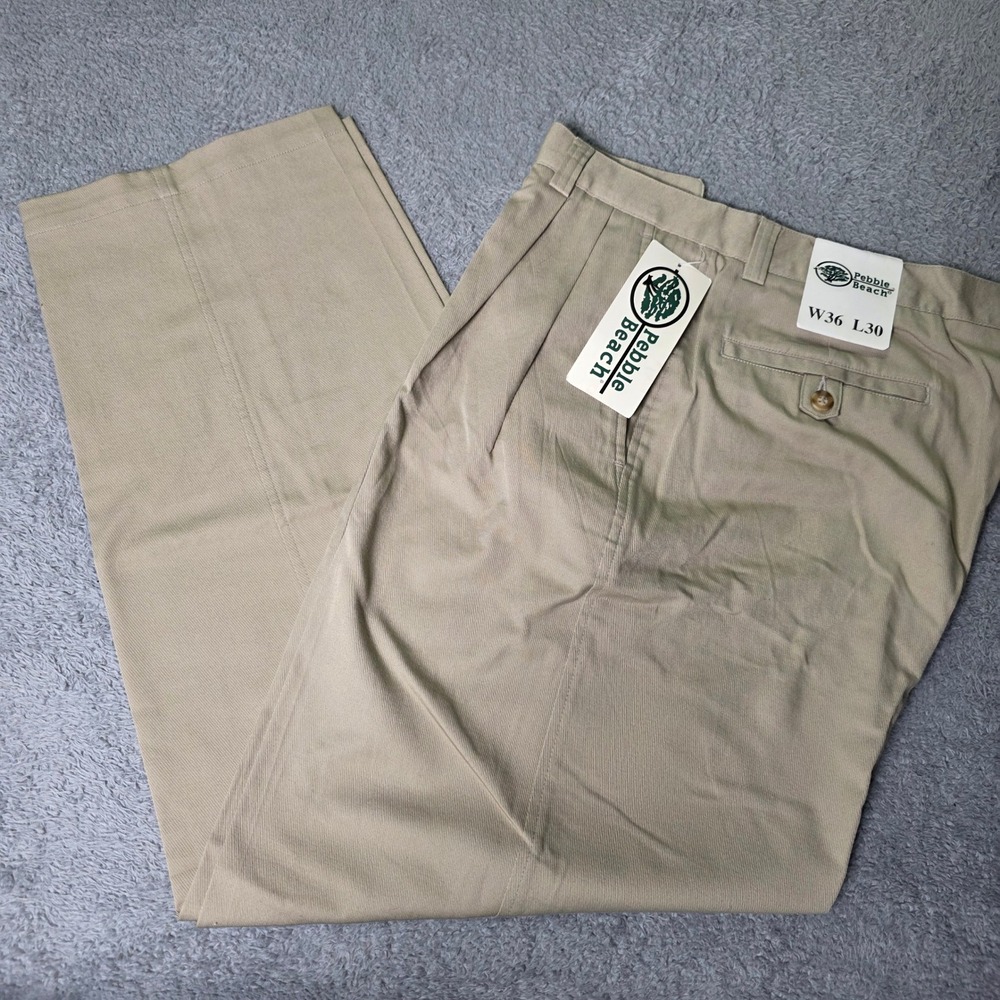 Pebble Beach Mens 36x30 Pleated Golf Pants Khaki Tan Cotton Straight Leg NWT